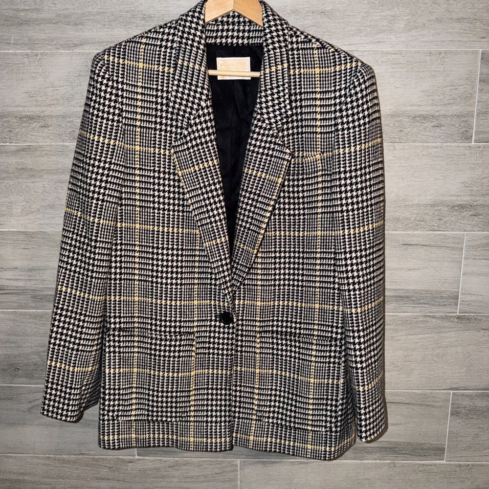 Vintage Pendleton Blazer Jacket Women's 8 Black White Houndstooth Made In USA